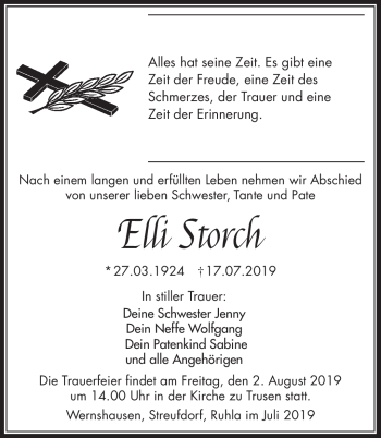 Traueranzeige von Elli Storch von Südthüringer Presse