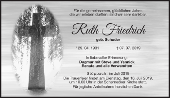 Traueranzeige von Ruth Friedrich von Neue Presse Coburg
