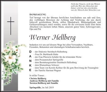 Traueranzeige von Werner Hellberg von Südthüringer Presse