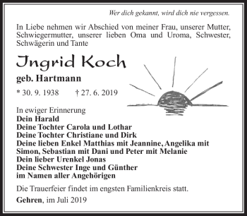 Traueranzeige von Ingrid Koch von Südthüringer Presse