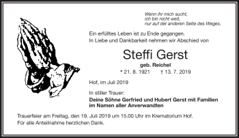 Traueranzeige von Steffi Gerst von Frankenpost