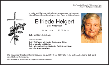 Traueranzeige von Elfriede Helgert von Frankenpost