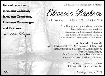 Traueranzeige von Eleonore Büchner von Südthüringer Presse