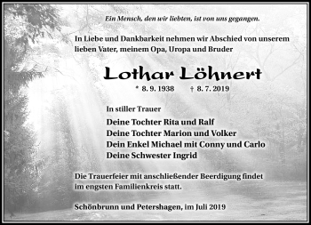 Traueranzeige von Lothar Löhnert von Südthüringer Presse