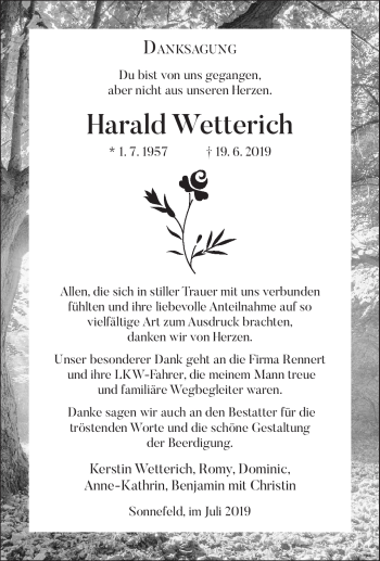 Traueranzeige von Harald Wetterich von Neue Presse Coburg