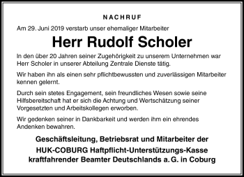 Traueranzeige von Rudolf Scholer von Neue Presse Coburg