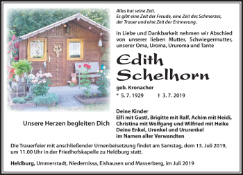 Traueranzeige von Edith Schelhorn von Südthüringer Presse