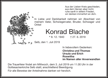 Traueranzeige von Konrad Blache von Frankenpost