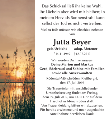 Traueranzeige von Jutta Beyer von Neue Presse Coburg