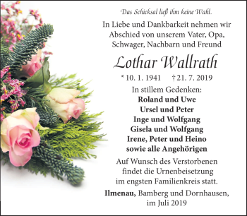 Traueranzeige von Lothar Wallrath von Südthüringer Presse