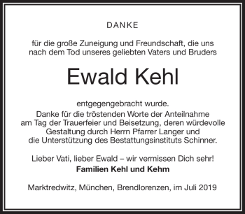 Traueranzeige von Ewald Kehl von Frankenpost