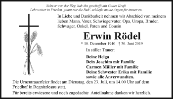 Traueranzeige von Erwin Rödel von Frankenpost