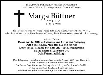 Traueranzeige von Marga Büttner von Neue Presse Coburg