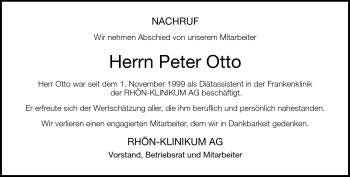 Traueranzeige von Peter Otto von Südthüringer Presse