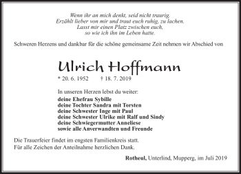Traueranzeige von Ulrich Hoffmann von Südthüringer Presse