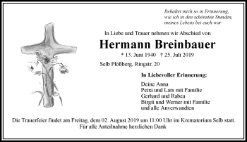Traueranzeige von Hermann Breinbauer von Frankenpost