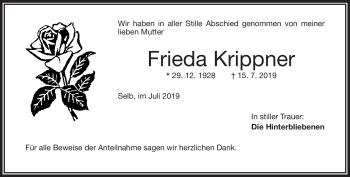 Traueranzeige von Frieda Krippner von Frankenpost