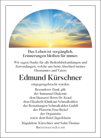 Traueranzeige von Edmund Kürschner von Südthüringer Presse