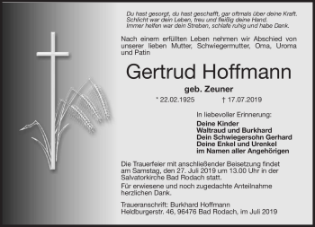 Traueranzeige von Gertrud Hoffmann von Neue Presse Coburg