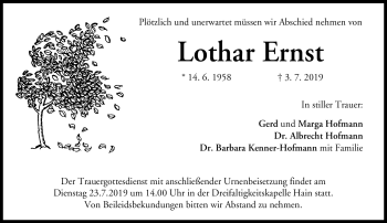 Traueranzeige von Lothar Ernst von Neue Presse Coburg