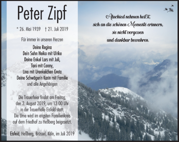 Traueranzeige von Peter Zipf von Südthüringer Presse
