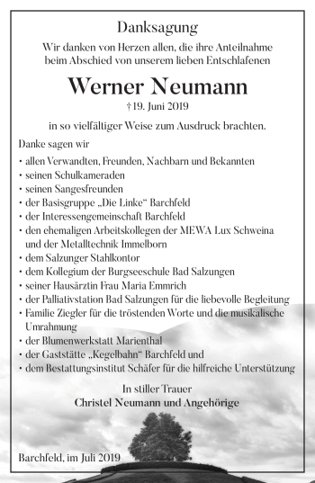 Traueranzeige von Werner Neumann von Südthüringer Presse