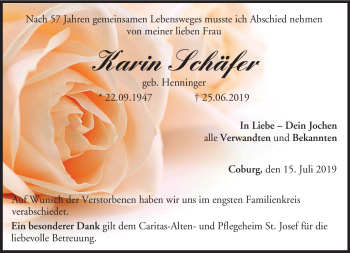 Traueranzeige von Karin Schäfer von Neue Presse Coburg
