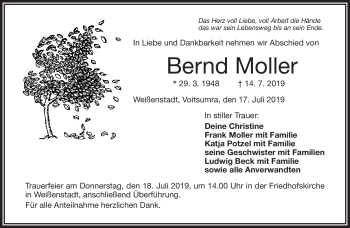 Traueranzeige von Bernd Moller von Frankenpost