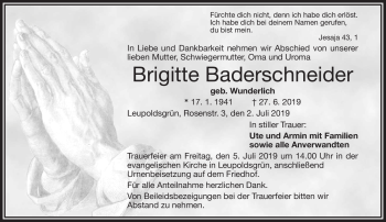 Traueranzeige von Brigitte Baderschneider von Frankenpost