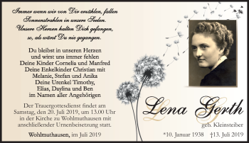 Traueranzeige von Lena Gerth von Südthüringer Presse