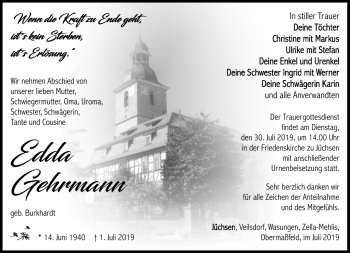 Traueranzeige von Edda Gehrmann von Südthüringer Presse