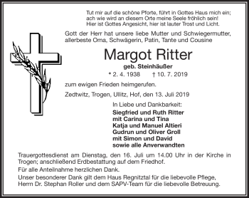 Traueranzeige von Margot Ritter von Frankenpost