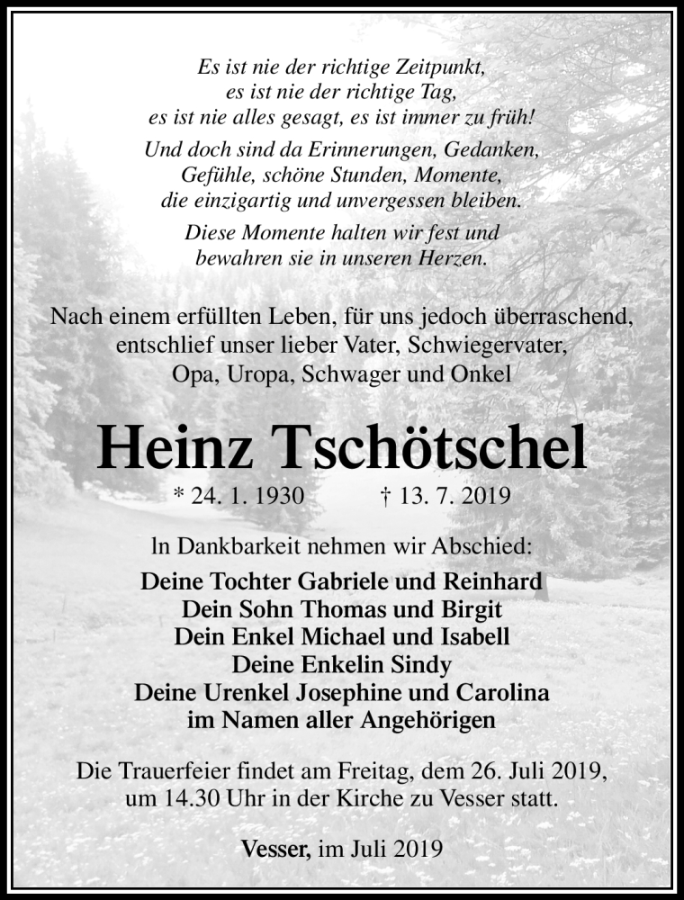  Traueranzeige für Heinz Tschötschel vom 23.07.2019 aus Südthüringer Presse