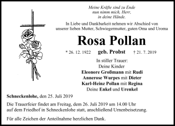 Traueranzeige von Rosa Pollan von Neue Presse Coburg