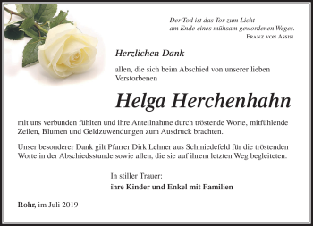 Traueranzeige von Helga Herchenhahn von Südthüringer Presse