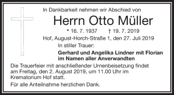 Traueranzeige von Otto Müller von Frankenpost