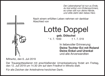 Traueranzeige von Lotte Doppel von Neue Presse Coburg