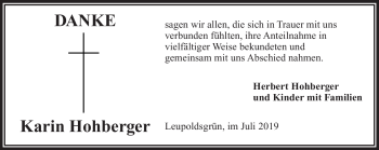 Traueranzeige von Karin Hohberger von Frankenpost