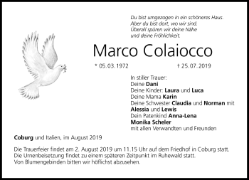 Traueranzeige von Marco Colaiocco von Neue Presse Coburg