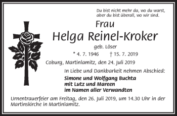 Traueranzeige von Helga Reinel-Kroker von Frankenpost