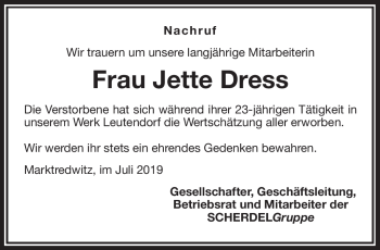 Traueranzeige von Jette Dress von Frankenpost
