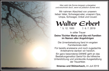 Traueranzeige von Walter Erbert von Südthüringer Presse