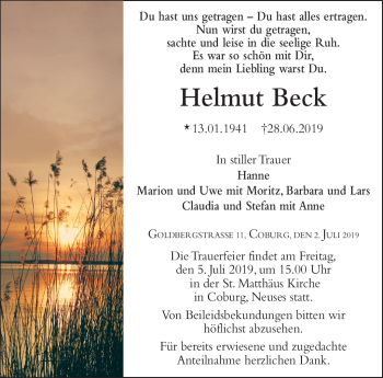 Traueranzeige von Helmut Beck von Neue Presse Coburg