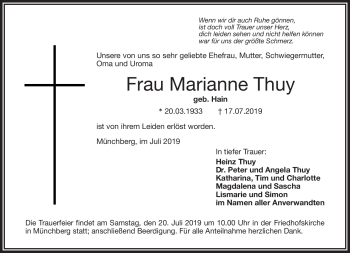 Traueranzeige von Marianne Thuy von Frankenpost