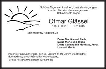 Traueranzeige von Otmar Glässel von Frankenpost