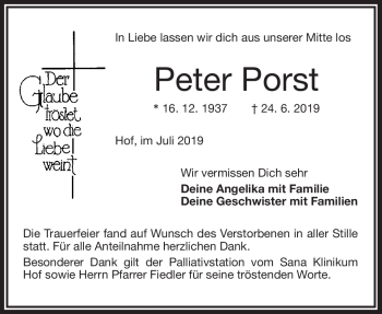 Traueranzeige von Peter5 Porst von Frankenpost