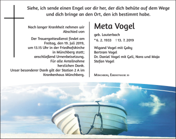 Traueranzeige von Meta Vogel von Frankenpost