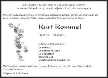 Traueranzeige von Kurt Rommel von Südthüringer Presse