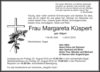 Traueranzeige von Margareta Küspert von Frankenpost