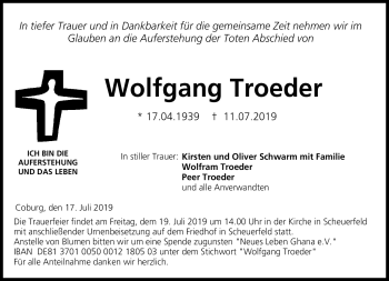 Traueranzeige von Wolfgang Troeder von Neue Presse Coburg